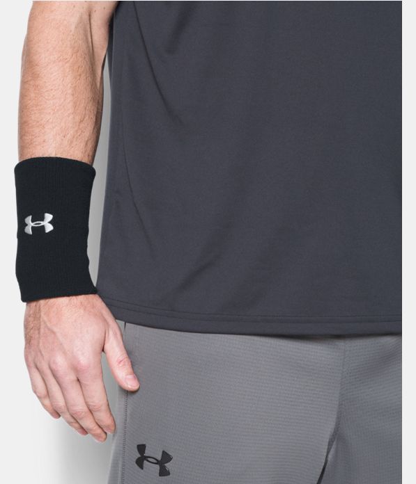 6" UA Performance Wristband 2-Pack, Black ,