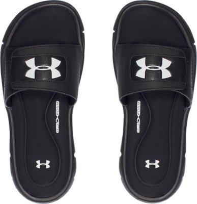 grey under armour slides