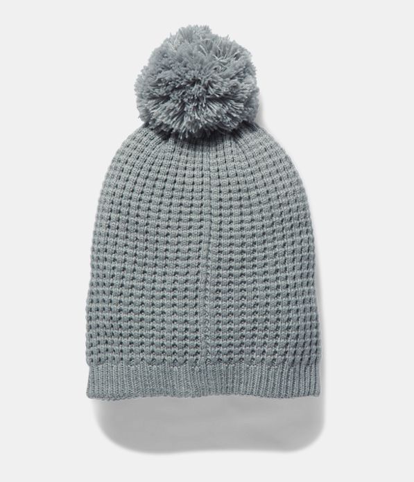 Women's UA Favorite Waffle Pom Beanie, True Gray Heather,