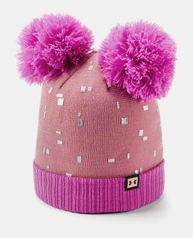 Girls' UA Double Pom Beanie 3 Colors Available $25
