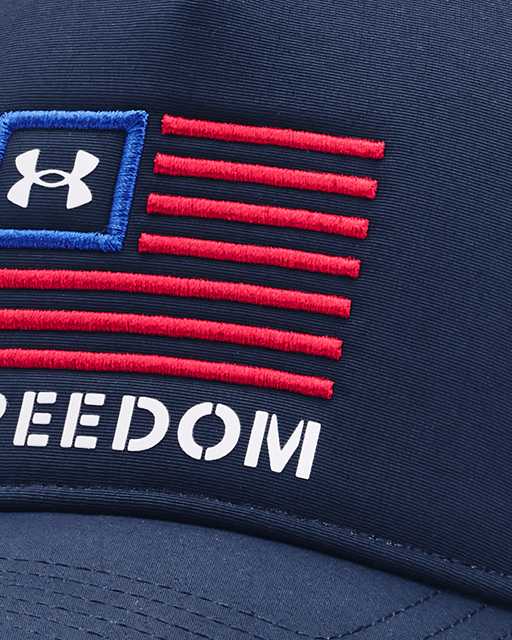 Under Armour Fish Hook Hat - Moroccan Blue / White / American Flag Mesh Cap  L/XL 