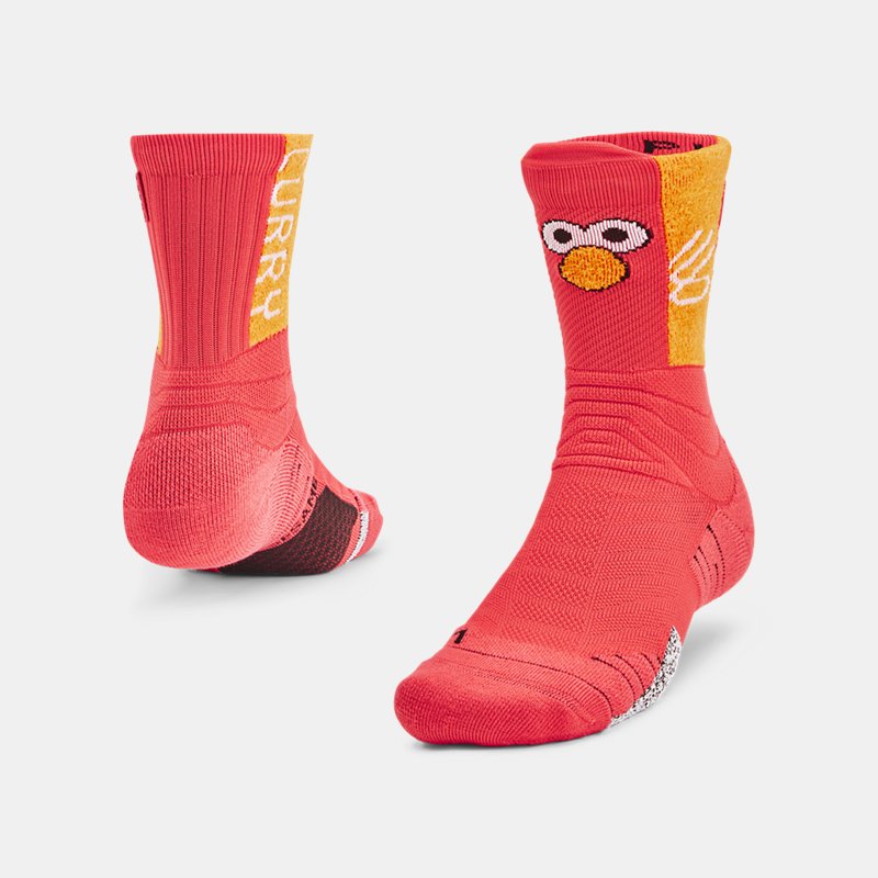 unisex curry playmaker crew socks hot coral / yellow nectar / white l