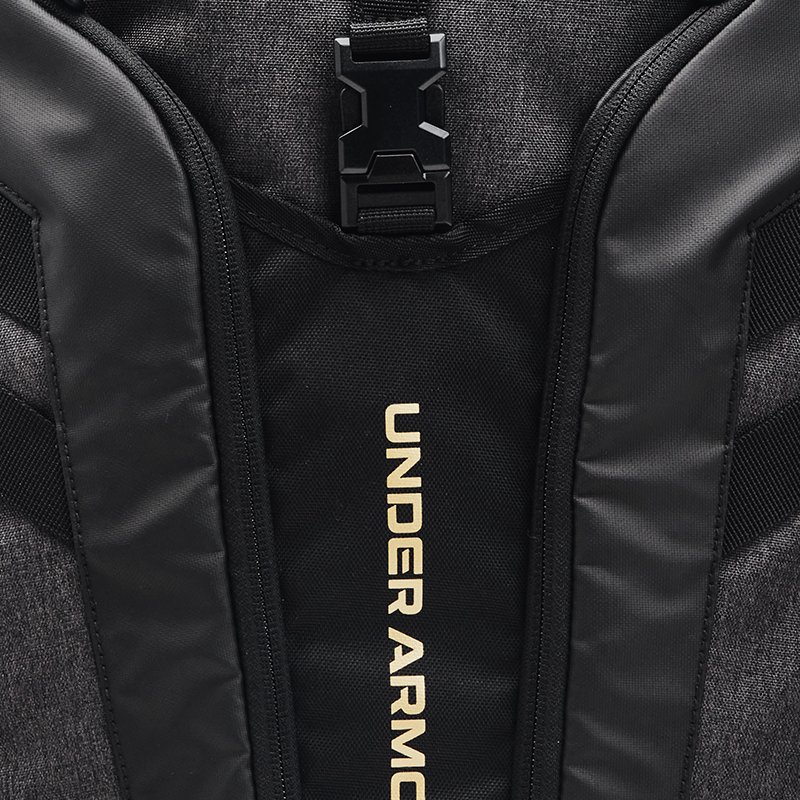 Under Armour Hustle Pro Backpack Black Medium Heather / Black / Metallic Gold One Size