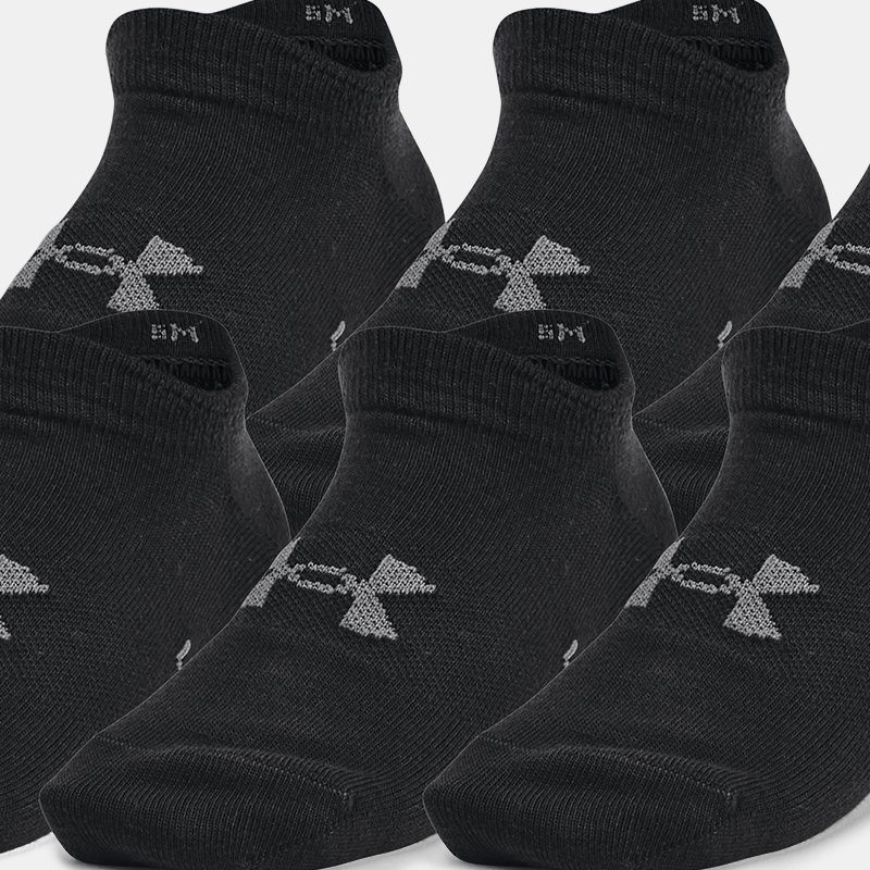 Kids' Under Armour Essential 6-Pack No Show Socks Black / Black / Pitch Gray XS