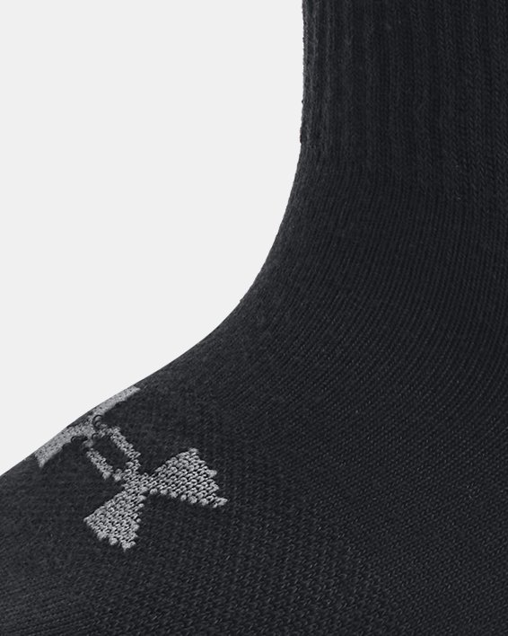 Kids' UA Essential 3-Pack Quarter Socks in Black image number 3