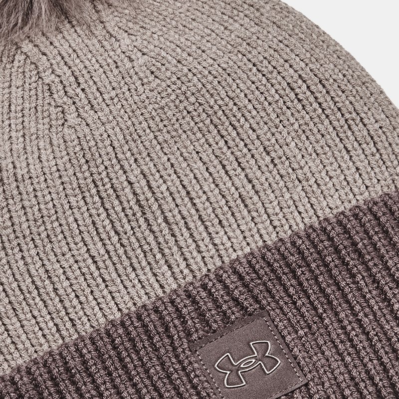Herenbeanie Under Armour Halftime Ribbed Pom Pewter / Ash Taupe / Metalen Champagne Goud ÉÉN MAAT