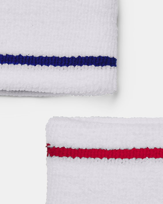 Unisex UA Striped Performance Terry 2-Pack Wristbands in White image number 1