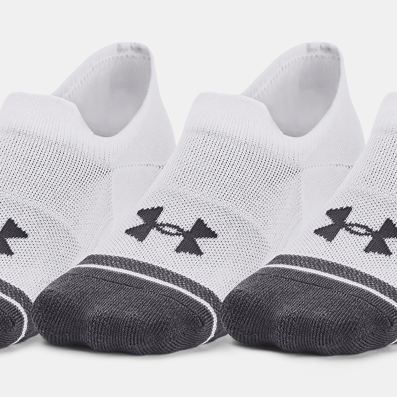 Unisex Under Armour Performance Tech 3-Pack Ultra Low Tab Socks White / White / Jet Gray XL