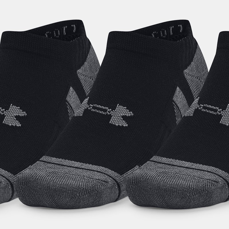 Unisex Under Armour Performance No Show sokken van katoenstof – 3 paar Zwart / Zwart / Pitch Grijs XL