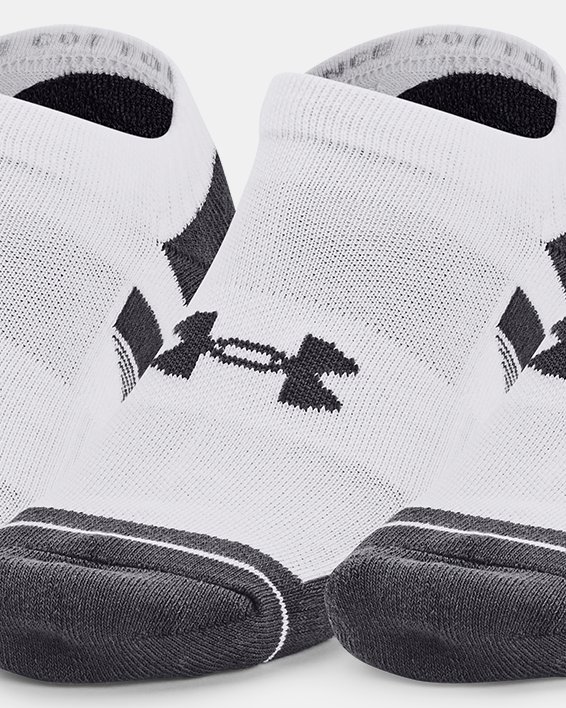 Unisex UA Performance No Show sokken van katoenstof – 3 paar, White, pdpMainDesktop image number 0