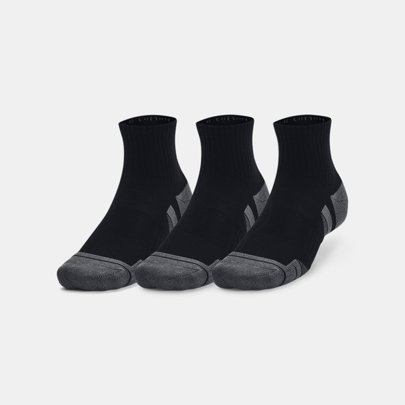 unisex under armour performance cotton 3-pack qunder armourrter socks black / black / pitch gray xl