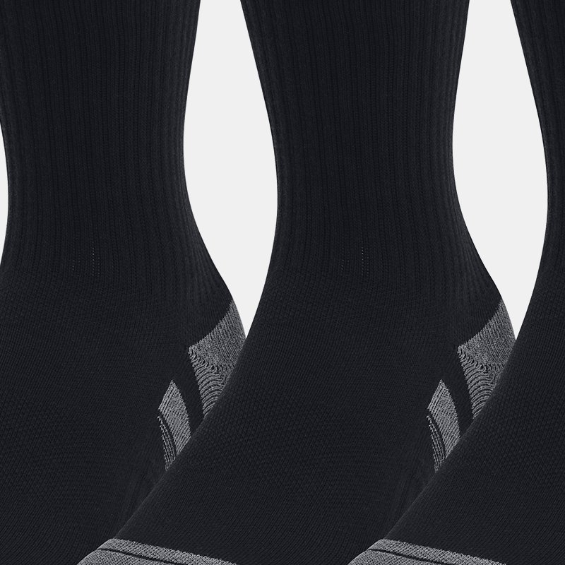 Unisex  Under Armour  Performance Cotton 3-Pack Mid-Crew Socks Black / Black / Pitch Gray XL