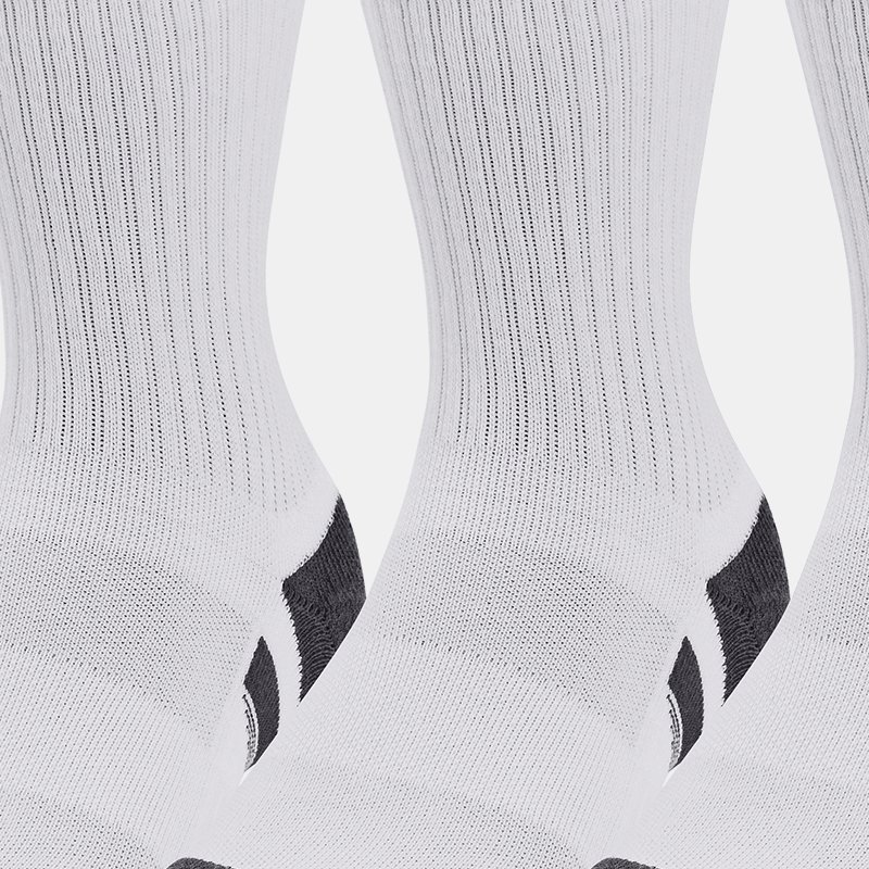 Unisex  Under Armour  Performance Cotton 3-Pack Mid-Crew Socks White / White / Pitch Gray XL