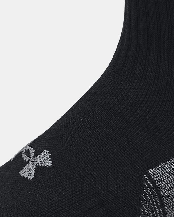 Unisex UA Performance Cotton 2-Pack Quarter Socks in Black image number 3
