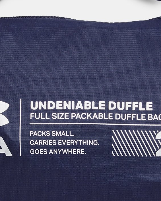 UA Hustle 5.0 XS摺疊式旅行袋 in Blue image number 3