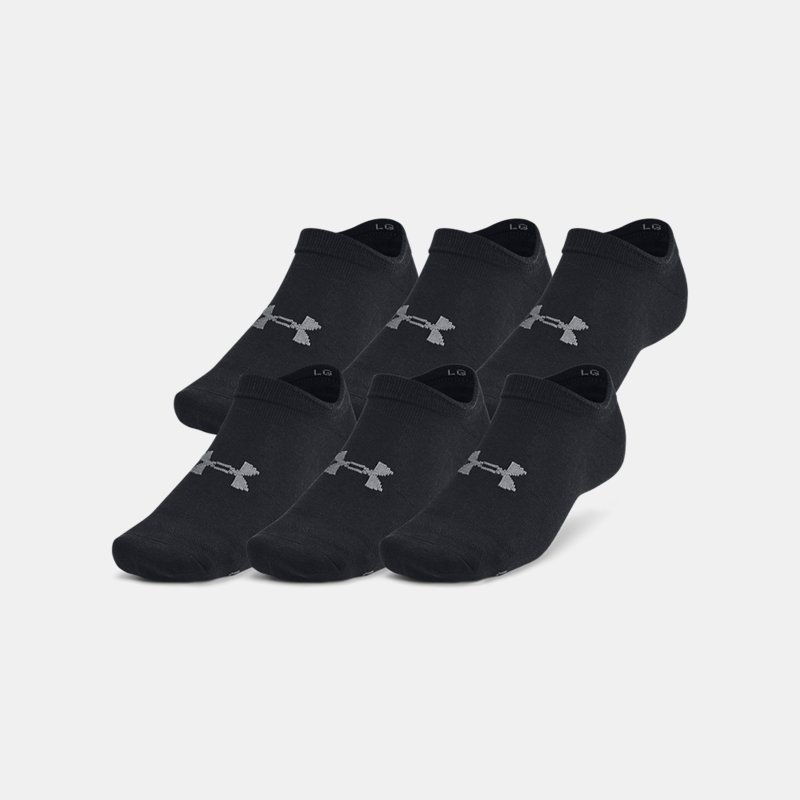 Unisex Under Armour Essential 6-Pack No-Show Socks Black / Black / Castlerock M
