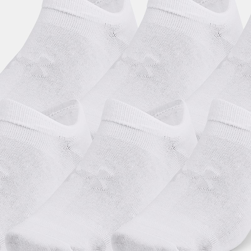 Unisex Under Armour Essential 6-Pack No-Show Socks White / White / Halo Gray XL