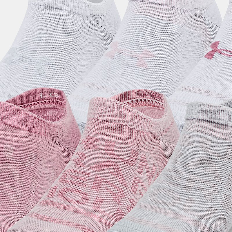 Unisex Under Armour Essential 6-Pack No-Show Socks Pink Elixir / Prime Pink / Pink Elixir XL