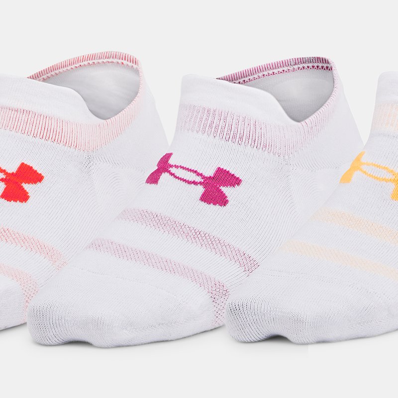 Unisex Under Armour Essential 3-Pack Ultra Low Tab Socks White / White / Astro Pink S