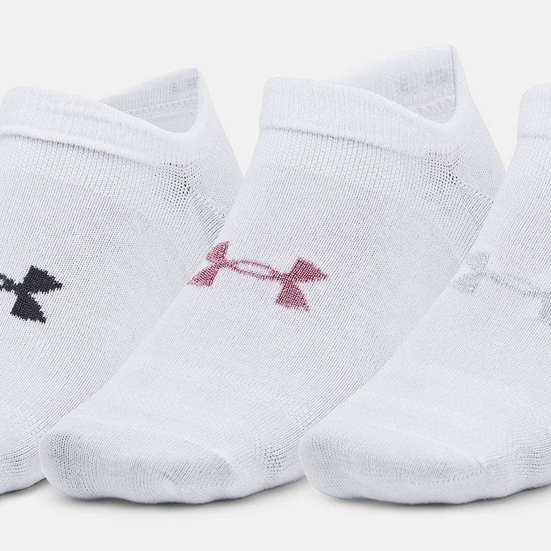 Unisex Under Armour Essential 3-Pack No-Show Socks White / White / Pink Elixir XL