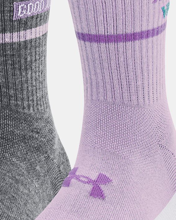 Women's UA Essential 3-Pack Mid Crew Socks in Purple image number 0