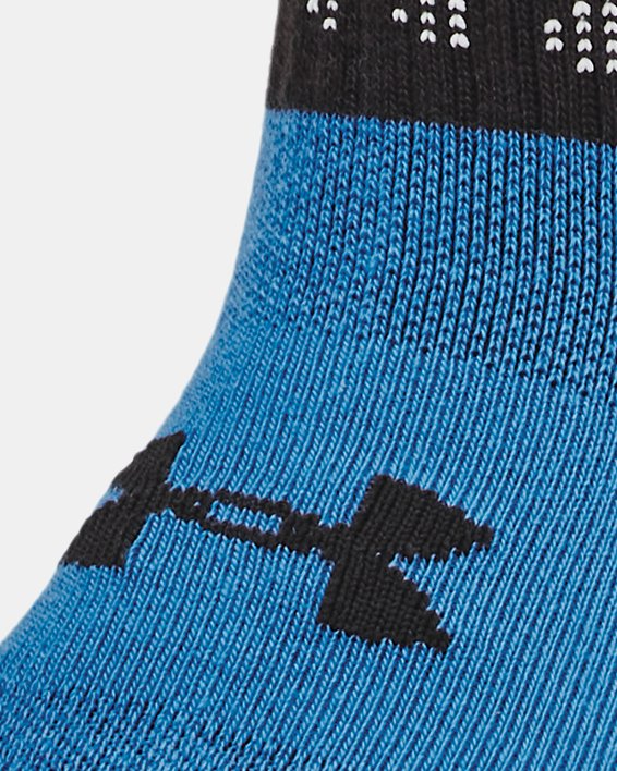 Kids' UA Essential 3-Pack Quarter Socks in Blue image number 1
