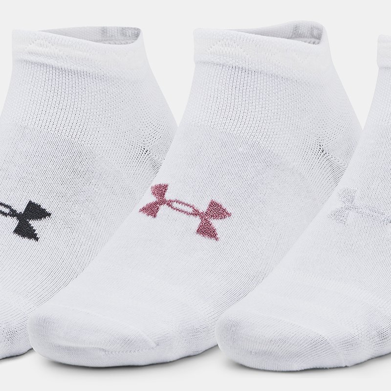 Unisex Under Armour Essential 3-Pack Low Socks White / White / Pink Elixir XL