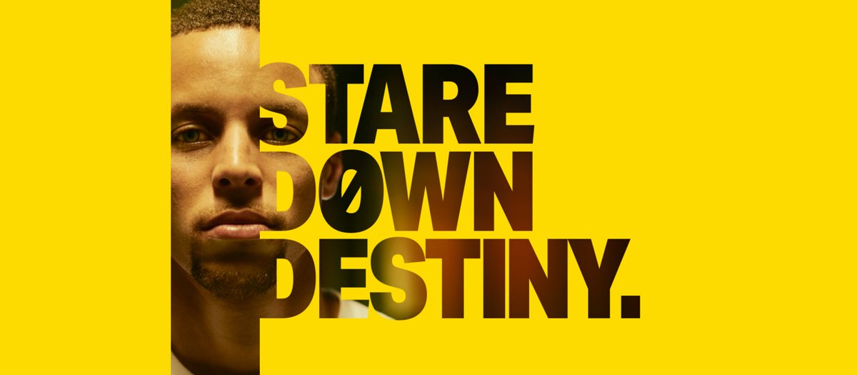 Stare down destiny. Stephen Curry staring starting forward with intense look on his face.