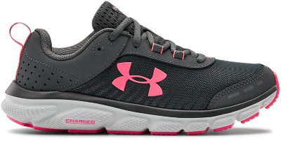gray and pink under armour shoes