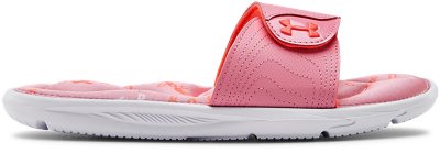 pink and black under armour slides