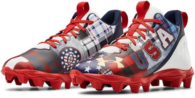 red white blue football cleats