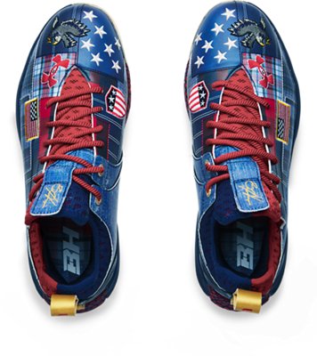 blue and red baseball cleats