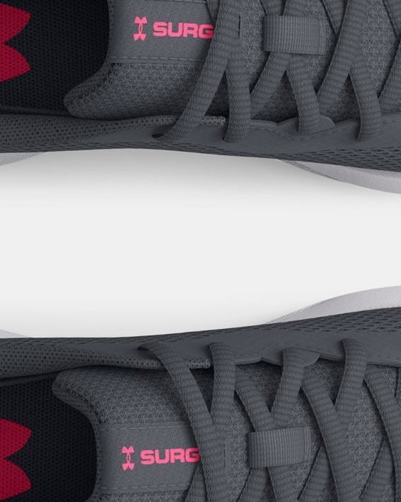 Girls' Grade School UA Surge 3 Running Shoes in Gray image number 2