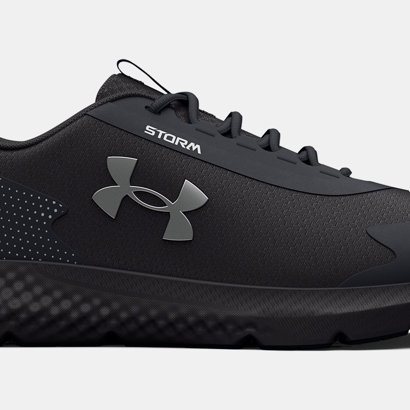 Men's Under Armour Charged Rogue 3 Storm Running Shoes Black / Black / Metallic Silver 47.5