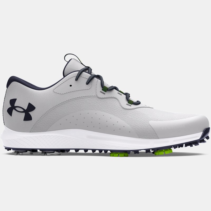 chaussure de golf large under armour charged draw 2 pour homme halo gris / halo gris / midnight bleu marine 40.5