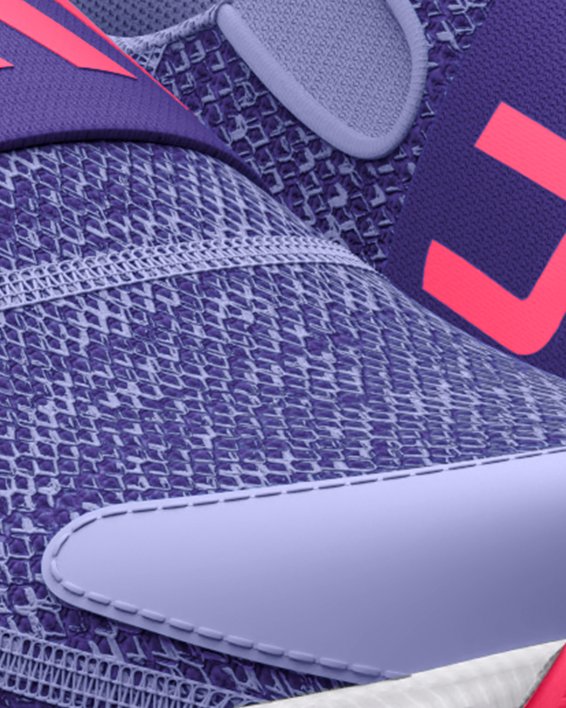 Girls' Grade School UA Surge 3 Slip Running Shoes in Purple image number 3