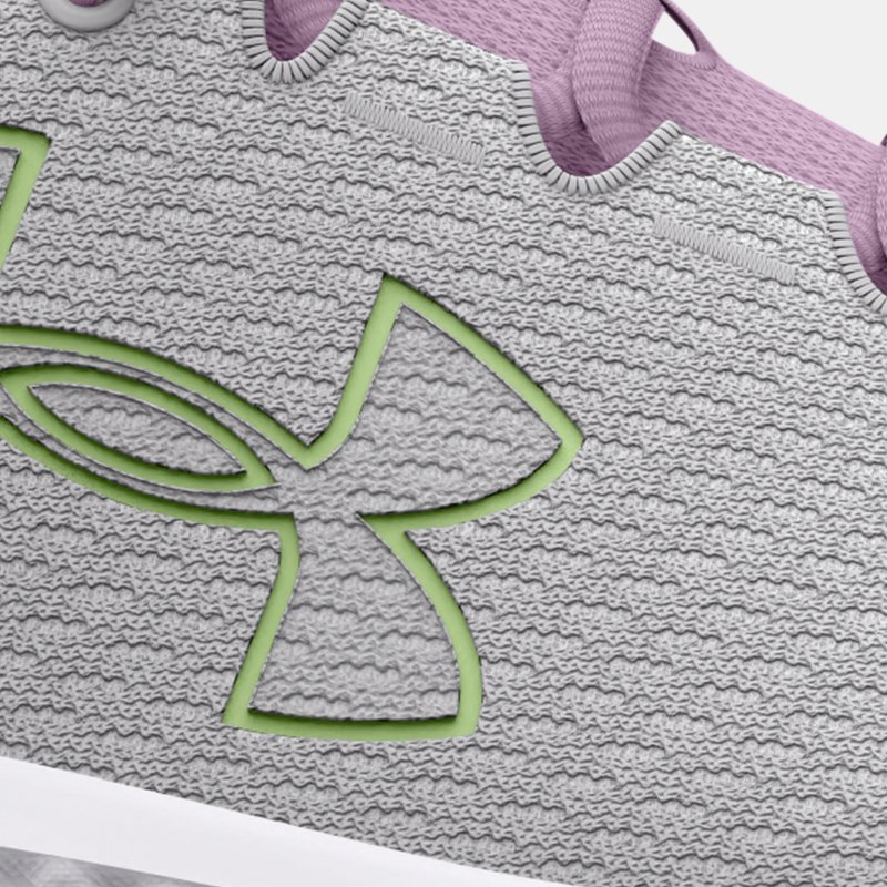 Girls' Grade School  Under Armour  Charged Pursuit 3 Big Logo Running Shoes Halo Gray / Fresh Orchid / Lumos Lime 5