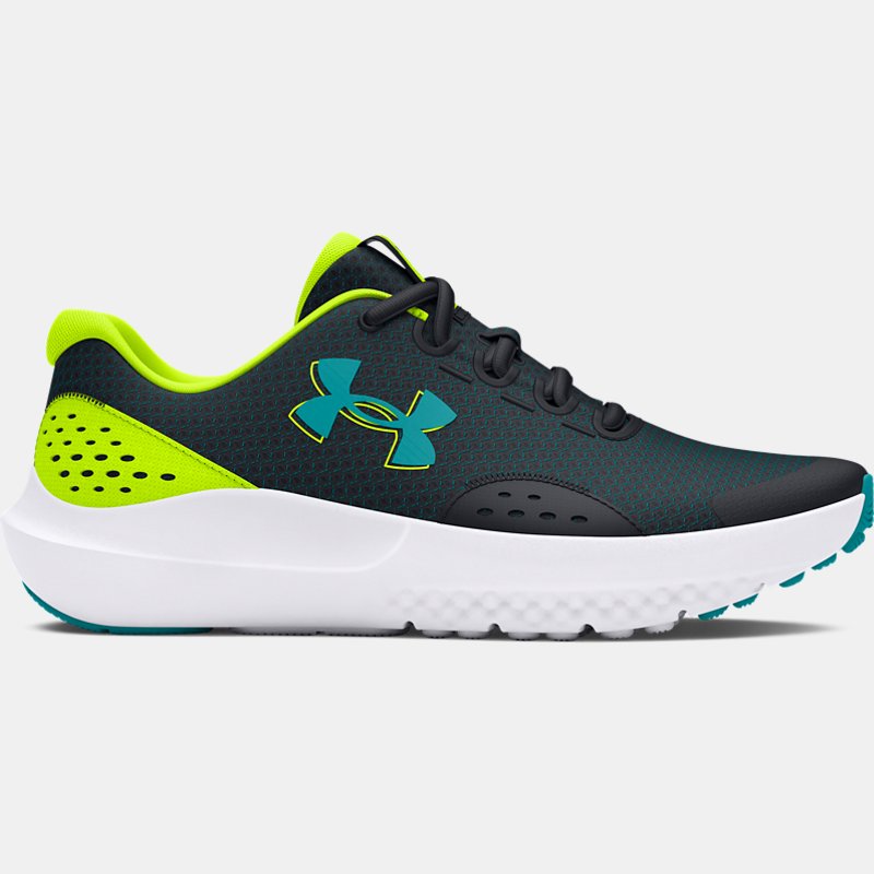Boys' Grade School Under Armour Surge 4 Running Shoes Black / High Vis Yellow / Circuit Teal 35.5