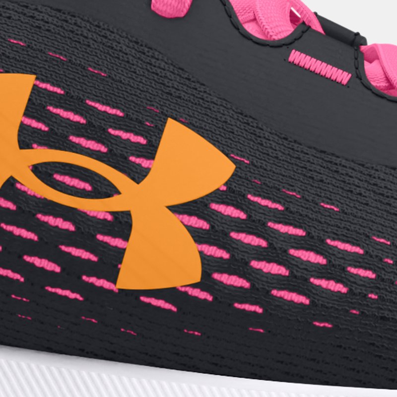 Girls' Grade School Under Armour Rogue 4 Running Shoes Black / Fluo Pink / Nova Orange 35.5