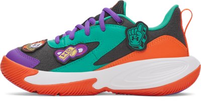 Детские кроссовки Under Armour UA Lockdown 8 Patches Pre-School Basketball, цвет: Антрацитовый / Оранжевый — фото 2