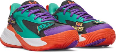 Детские кроссовки Under Armour UA Lockdown 8 Patches Pre-School Basketball, цвет: Антрацитовый / Оранжевый — фото 4