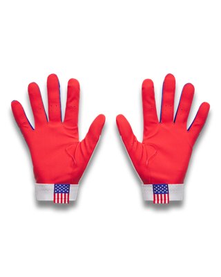 Мужские перчатки Under Armour UA Clean Up USA Batting Gloves, цвет: Белый / Королевский синий — фото 2