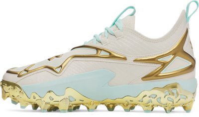 Мужские бейсбольные бутсы Under Armour Harper 11 Pro TPU Low Kod, цвет: Серо-бежевый / Аквамариновый — фото 2