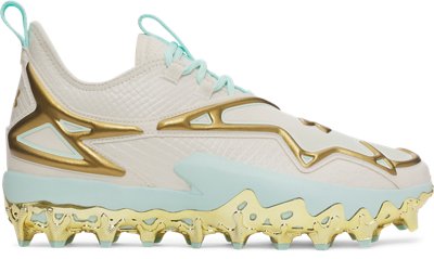 Мужские бейсбольные бутсы Under Armour Harper 11 Pro TPU Low Kod, цвет: Серо-бежевый / Аквамариновый