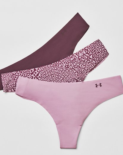 Under Armour Pure Stretch 3 pack seamless thongs in black pink and