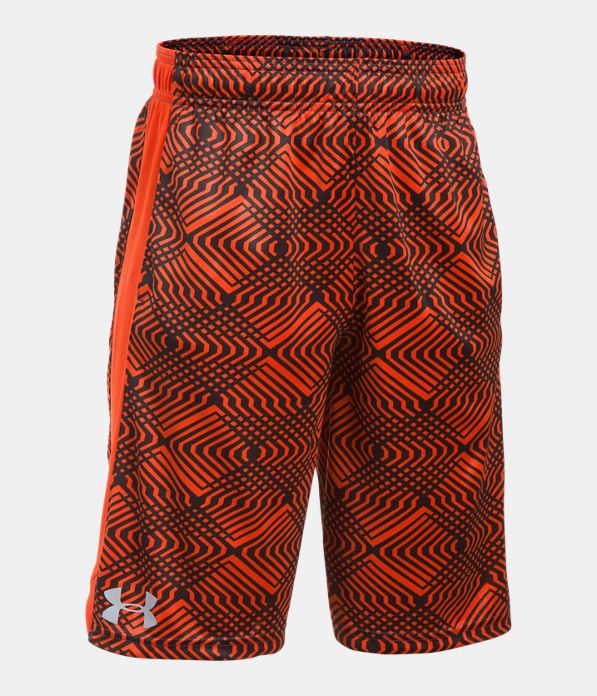 Boys' UA Eliminator Printed Shorts, Dark Orange,
