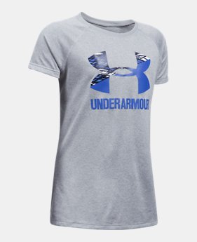 Best Seller Girls' UA Solid Big Logo Short Sleeve T-Shirt 2 Colors $17.99