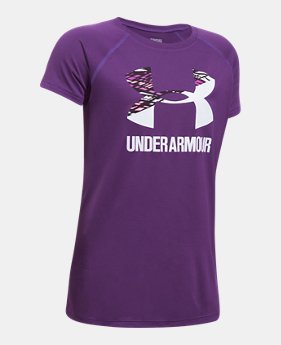 Best Seller Girls' UA Solid Big Logo Short Sleeve T-Shirt 2 Colors $14.99