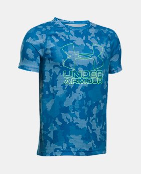 Best Seller Boys' UA Big Logo Hybrid Printed T-Shirt 2 Colors Available $17.99