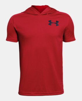 New Arrival Boys' UA Tech™ Textured Short Sleeve Hoodie 1 Color Available $40